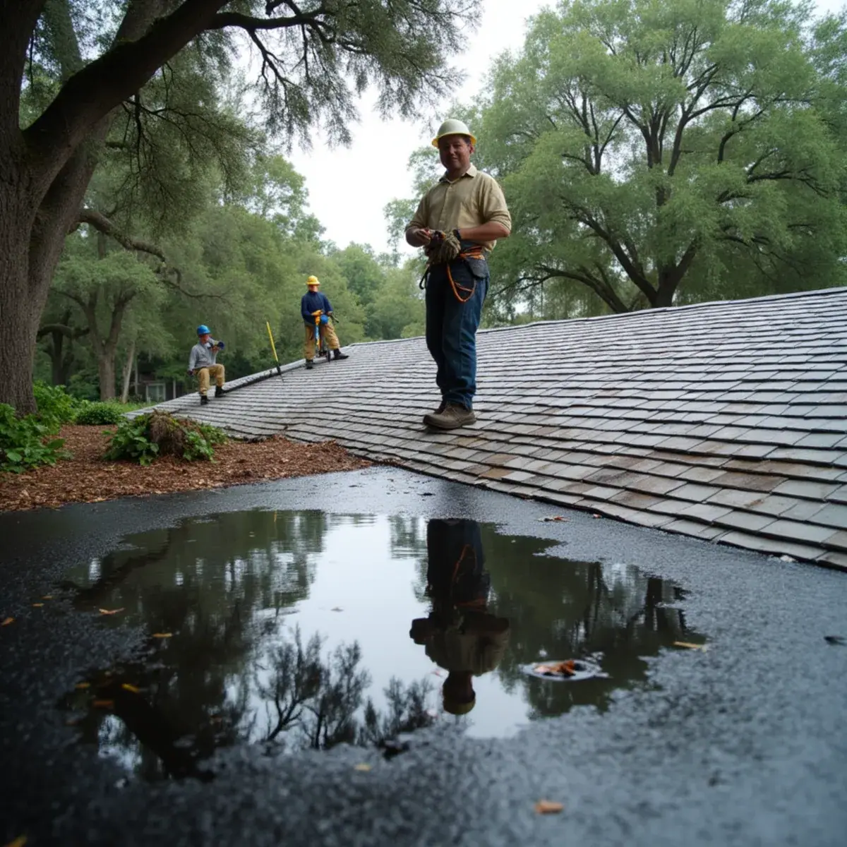 Ponding water on a low-slope roof section at a Winter Park, FL home