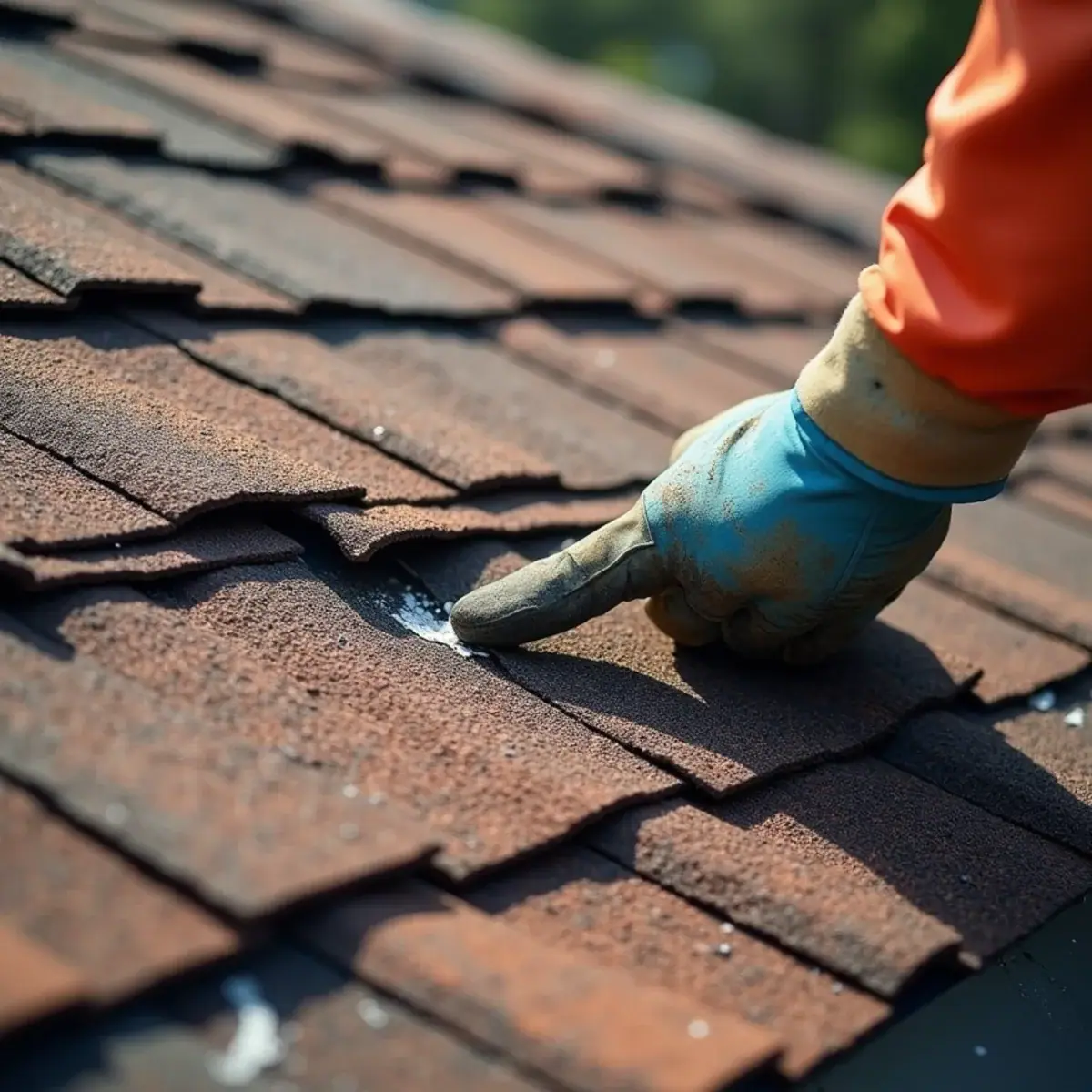 Curling, granule-worn three-tab shingles on an older home in Goldenrod, FL