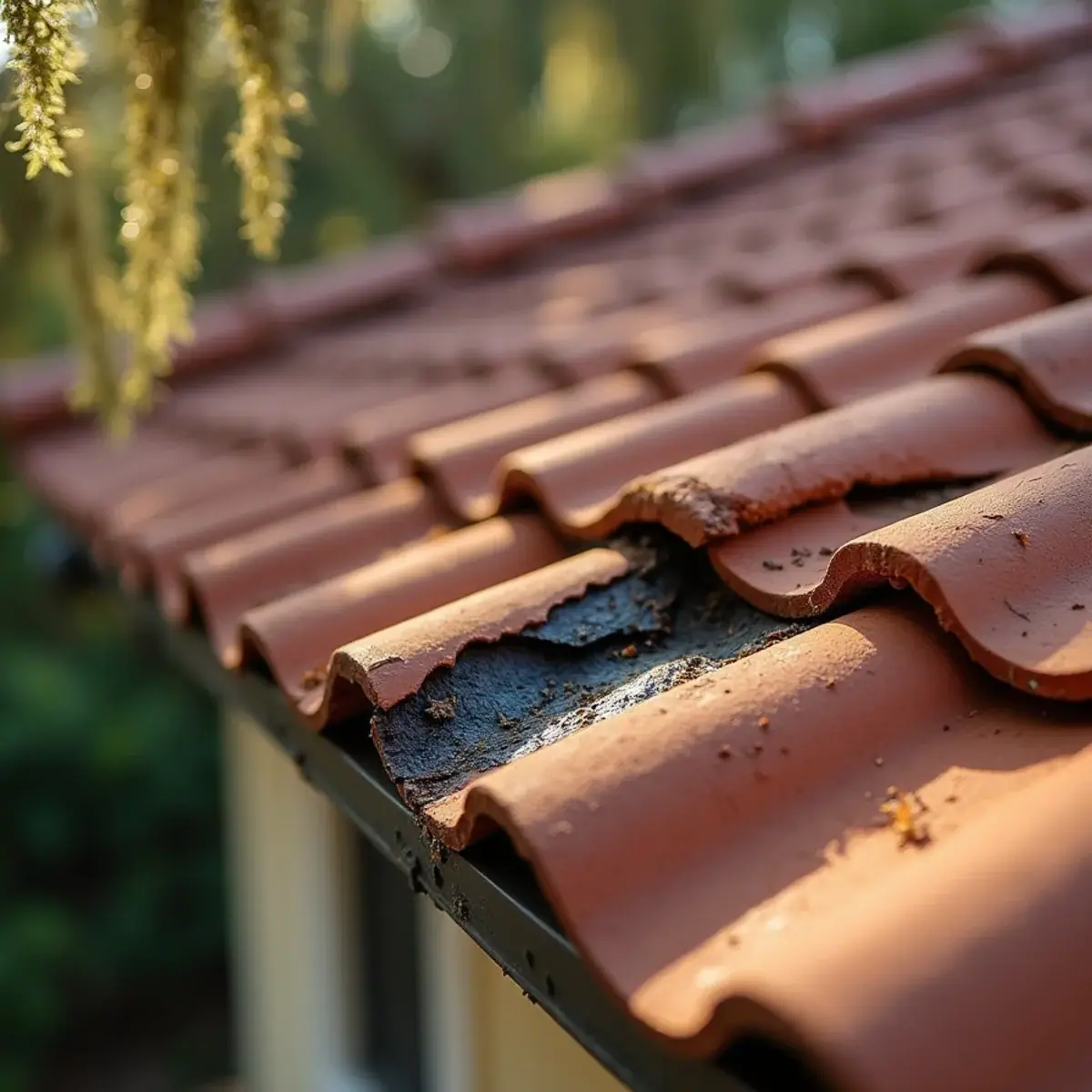 Cracked and slipped clay barrel tiles on a Mediterranean-style roof in Winter Park, FL